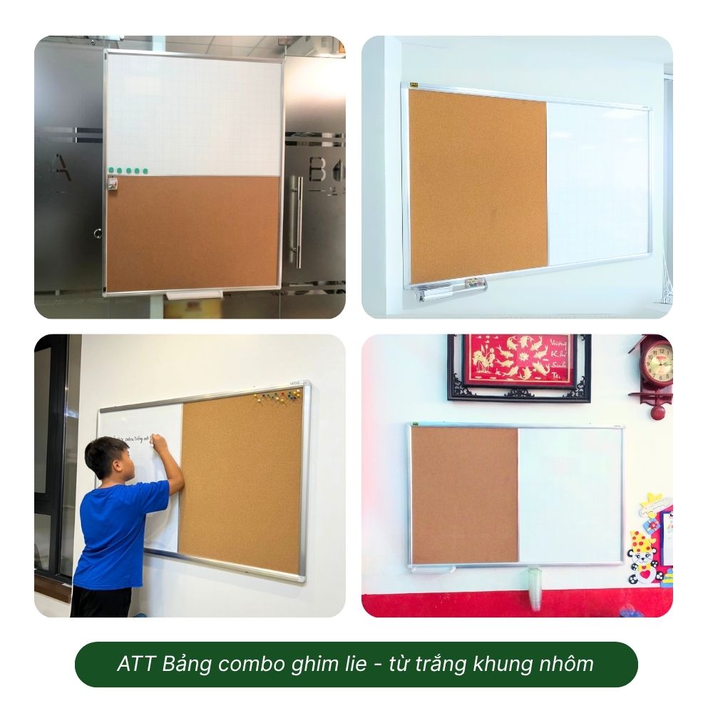 Bảng Combo Ghim Lie – Melamine Trắng Khung MDF phủ vân gỗ