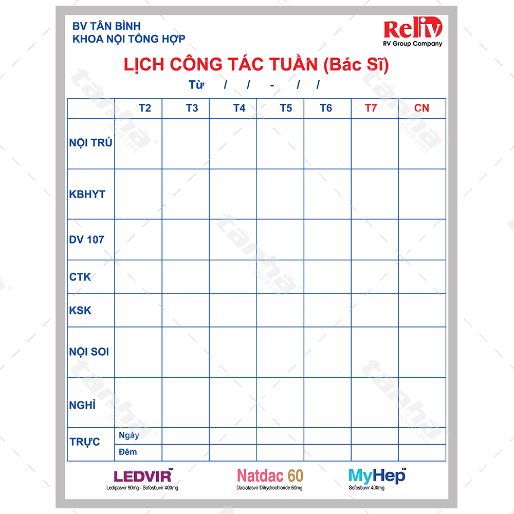 Bảng dán decal - Bảng lịch công tác tuần của bệnh viện