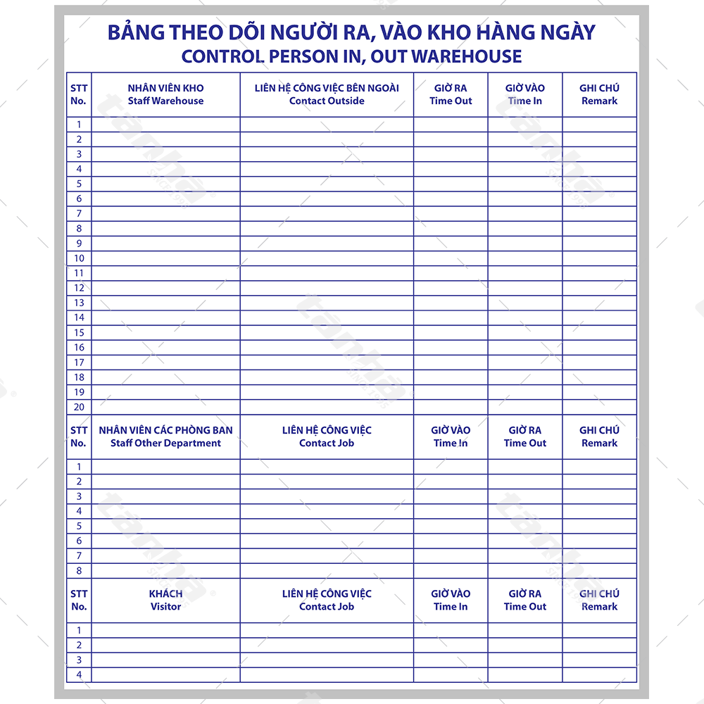 Bảng dán decal - Bảng theo dõi ra vào kho
