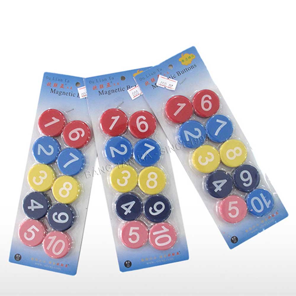 Nam châm viên 3 cm vỉ 10 viên có số