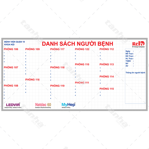 Bảng dán decal - Bảng danh sách bệnh nhân