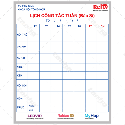 Bảng dán decal - Bảng lịch công tác tuần của bệnh viện