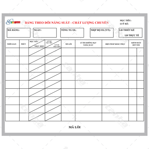 Bảng dán decal - Bảng theo dõi năng suất chất lượng
