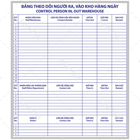 Bảng dán decal - Bảng theo dõi ra vào kho